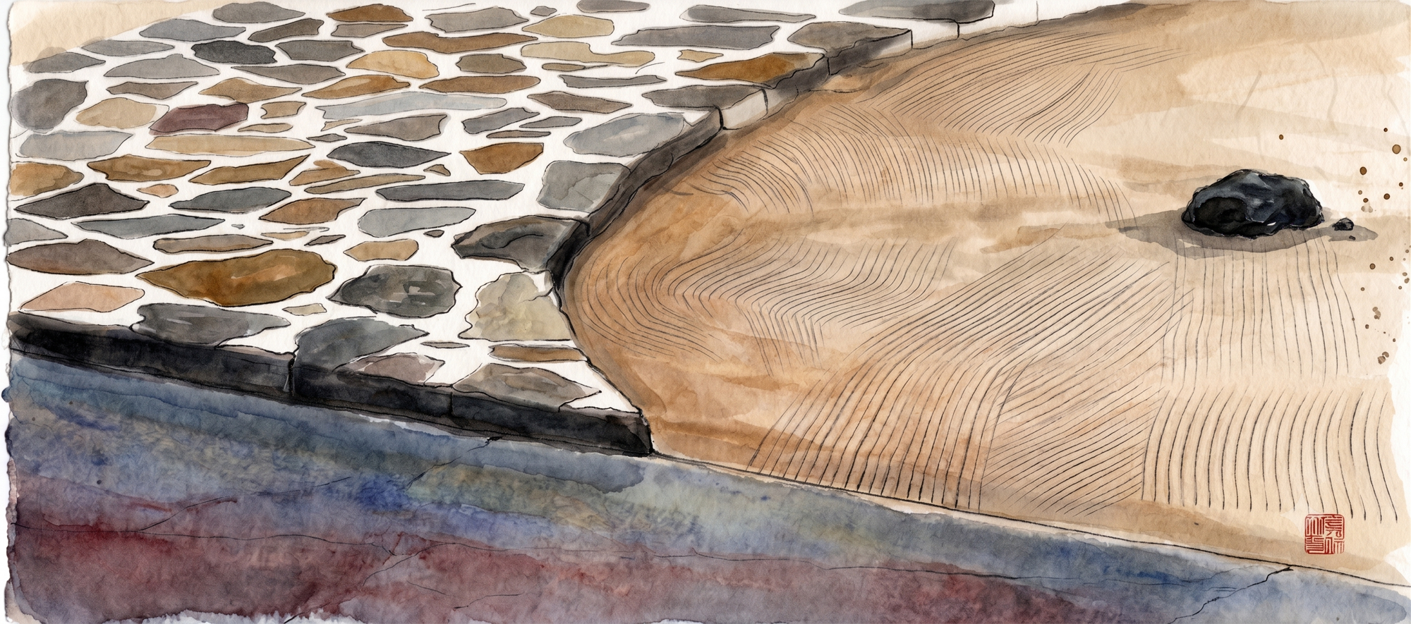 Decorative watercolor shoreline