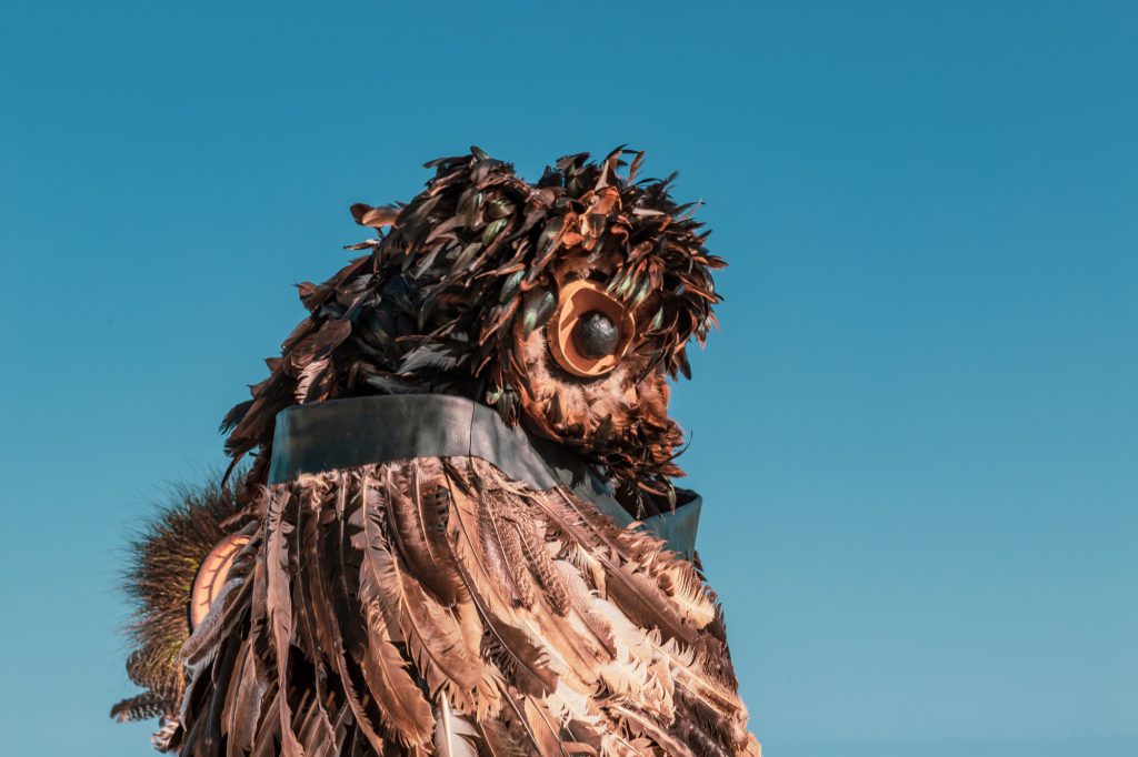 A Mayan dancer's feathered costume in Mahahual