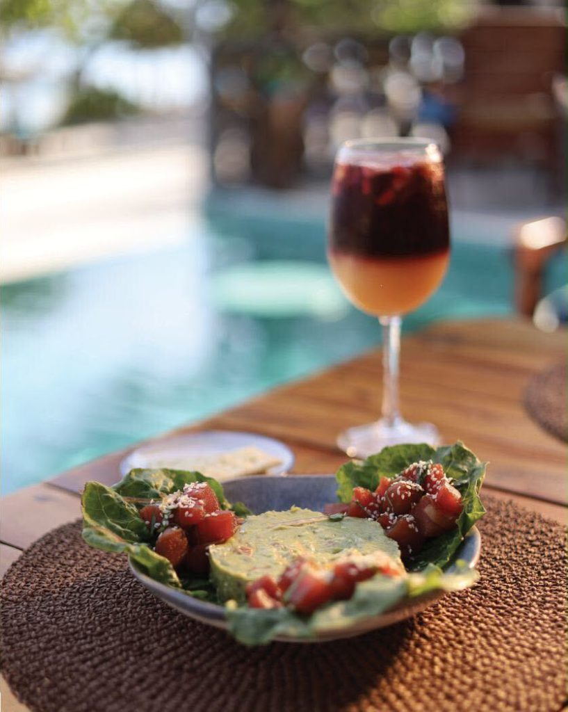 Tuna poke lettuce wraps by the plunge pool
