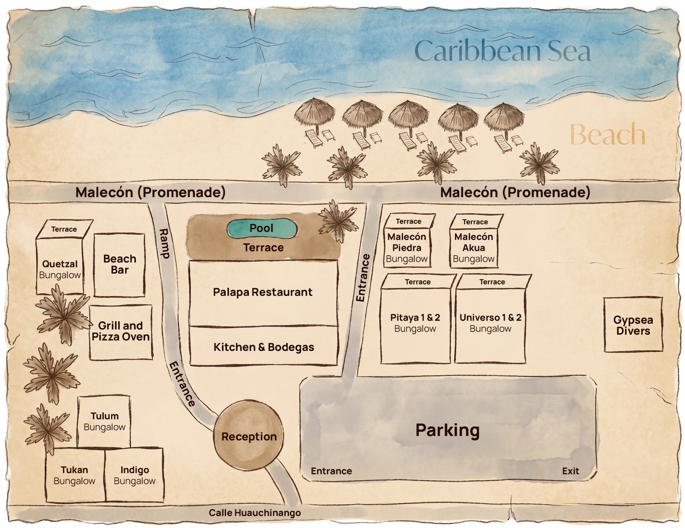 Illustrated map of Nacional Beach Club & Bungalows