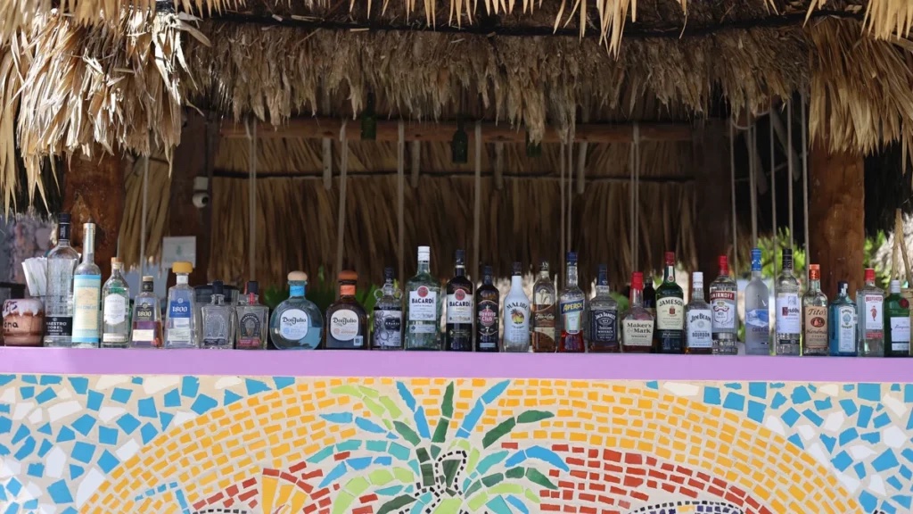 The bar, stocked
