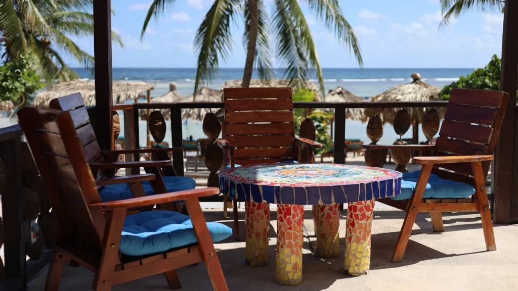 The terrace with the ocean beyond